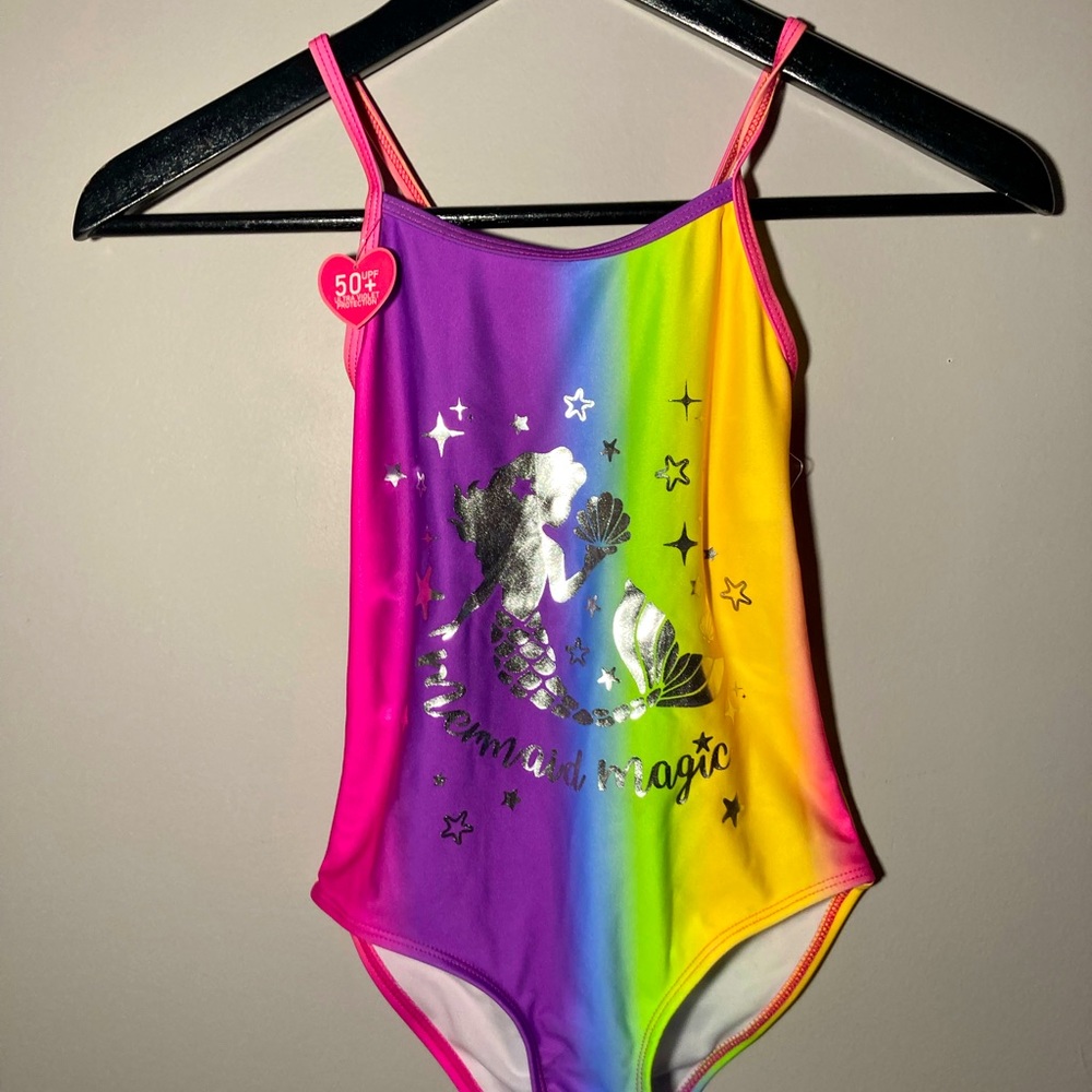 bmagical rainbow one piece mermaid swimsuit with sticker tag, brand new